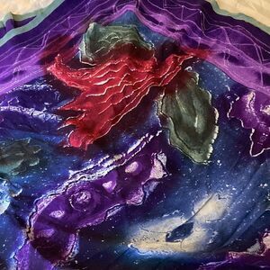 Silk Chiffon Oversized Shawl/Sarong. Multicolor Purple, Red, green & Blue print.